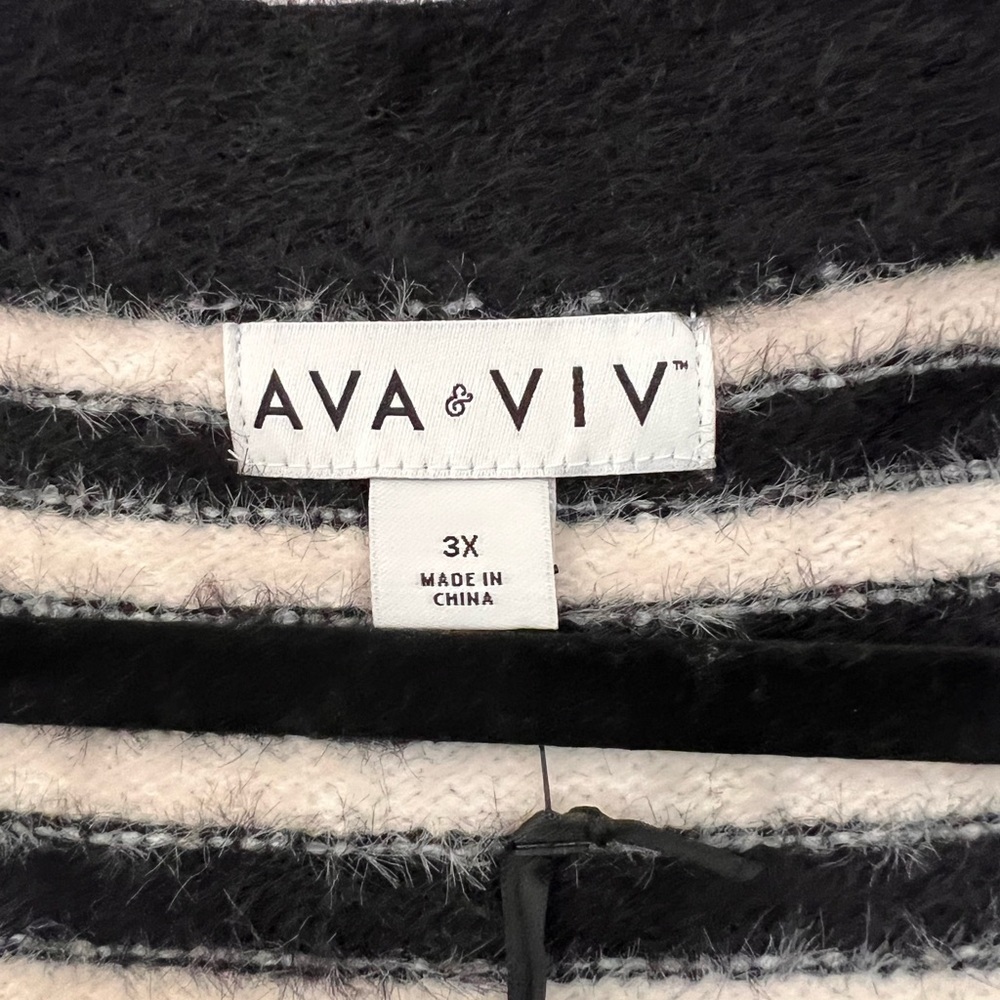 Ava & Viv Black and Cream Striped V-Neck Sweater - Picture 3 of 3
